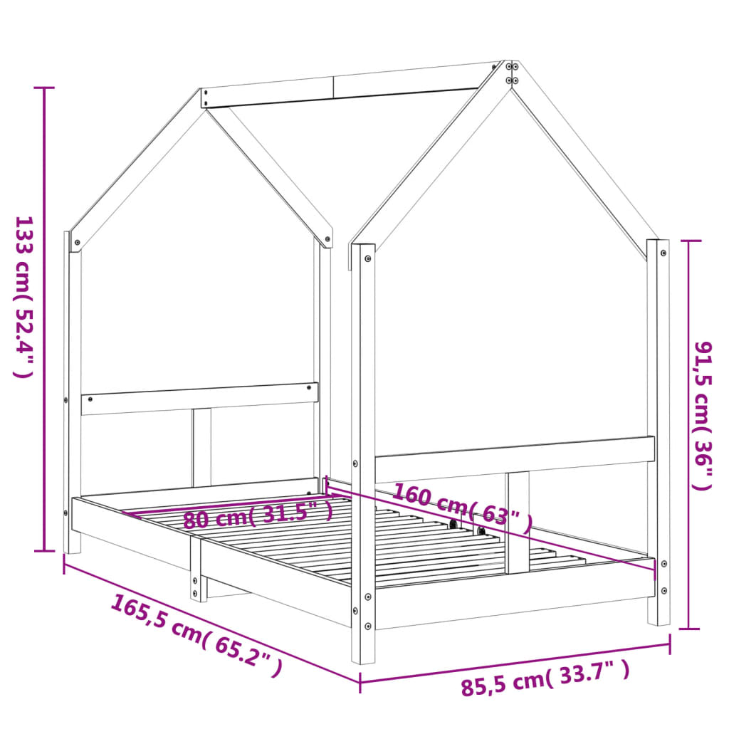 Kids Bed Frame 80x160 cm Solid Pine Wood - Sturdy & Stylish