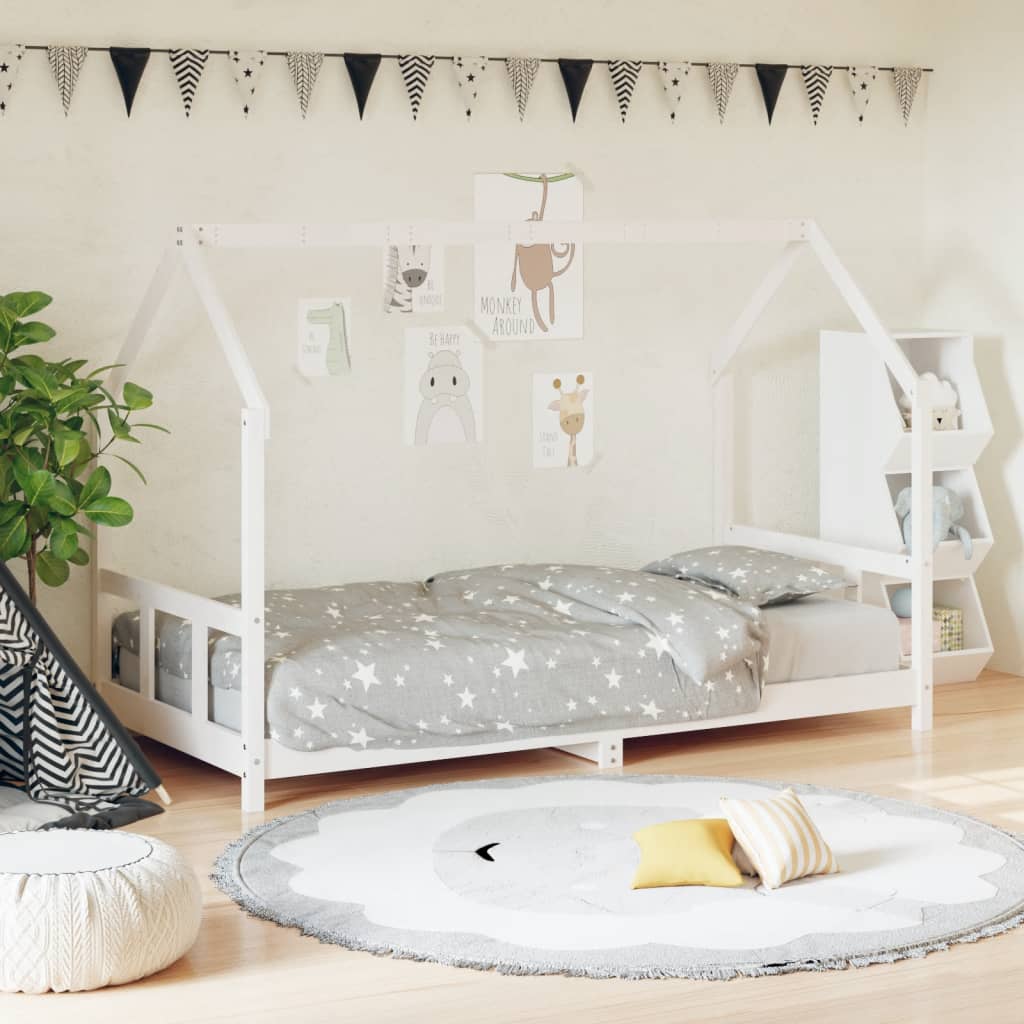 Solid Wood Kids Bed Frame - White 90x190 cm Pine