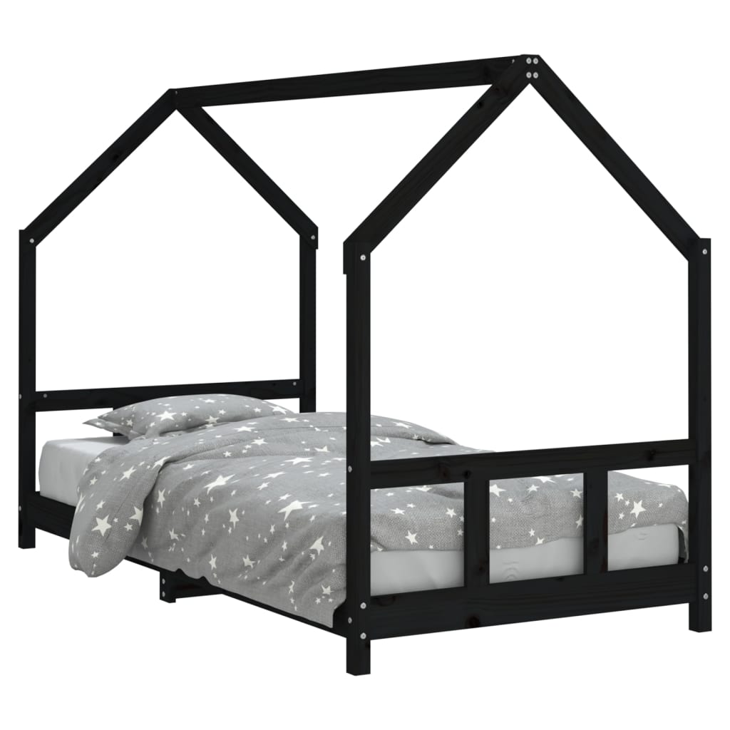 Solid Pine Kids Bed Frame Black 90x190 cm - Sturdy & Stylish