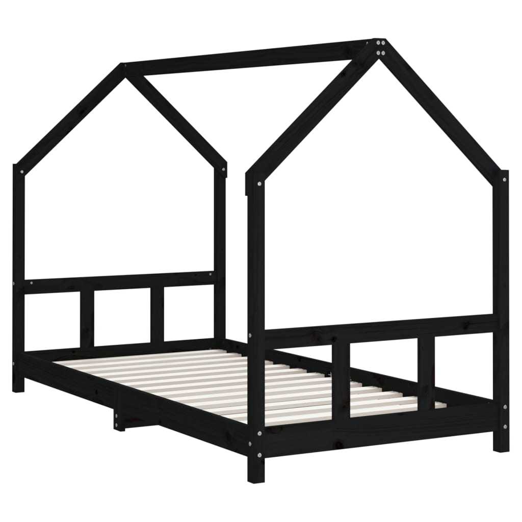 Solid Pine Kids Bed Frame Black 90x190 cm - Sturdy & Stylish