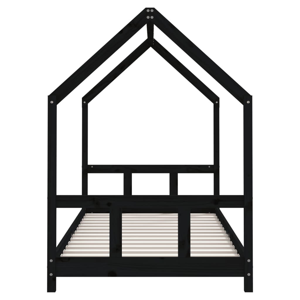 Solid Pine Kids Bed Frame Black 90x190 cm - Sturdy & Stylish