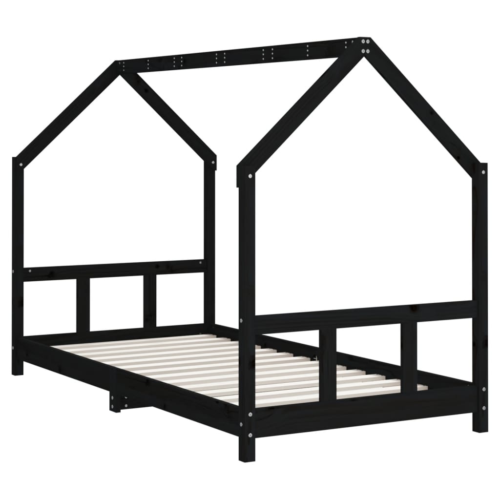Solid Pine Kids Bed Frame Black 90x190 cm - Sturdy & Stylish