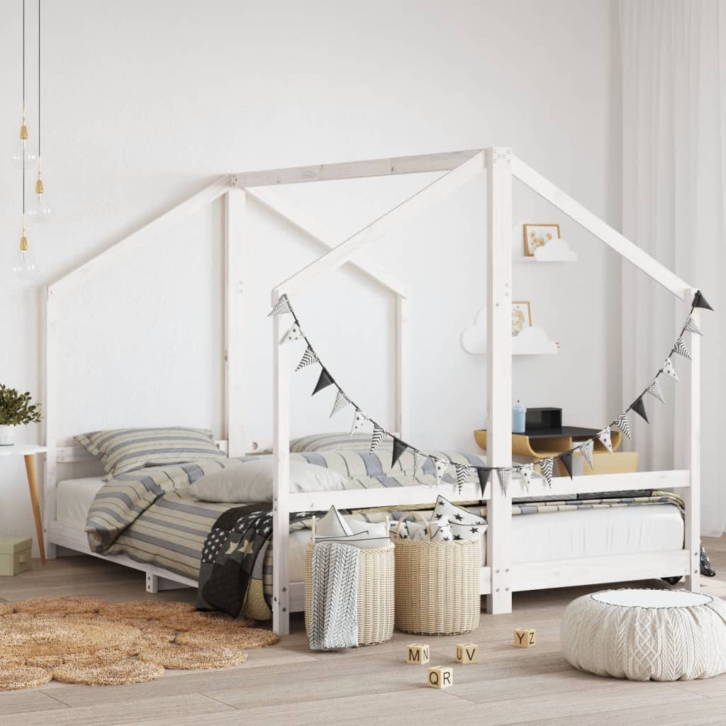 White Solid Wood Pine Kids Bed Frame 2x(80x200) cm