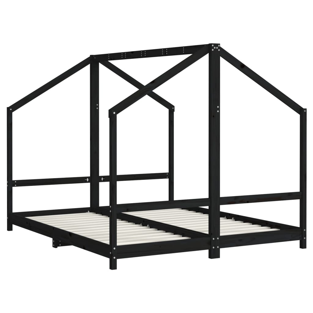 Solid Wood Pine Kids Bed Frame, Black, 2x(80x200) cm