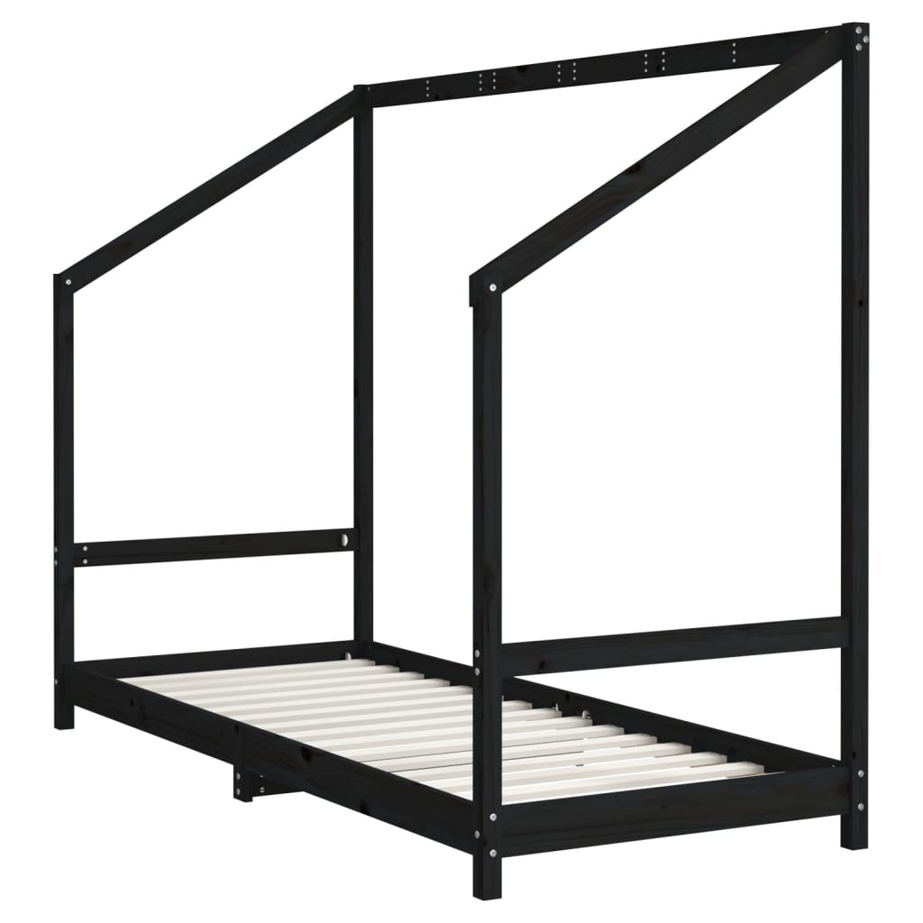 Solid Wood Pine Kids Bed Frame, Black, 2x(80x200) cm