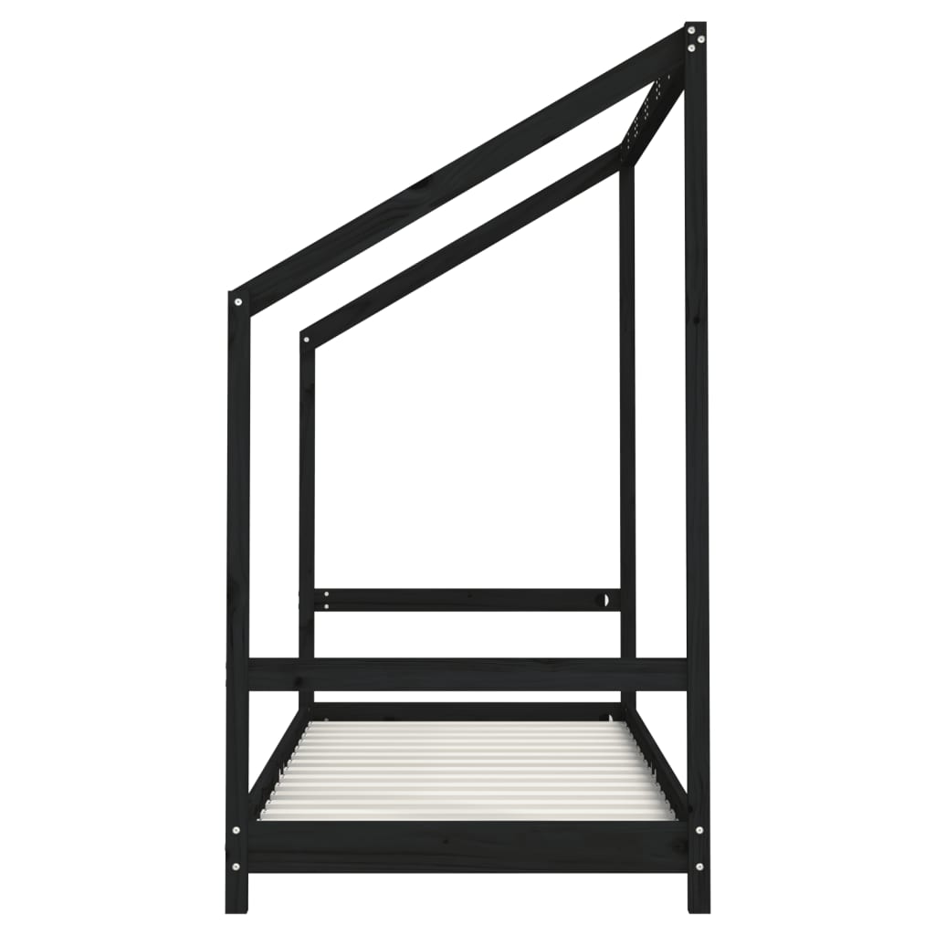 Solid Wood Pine Kids Bed Frame, Black, 2x(80x200) cm