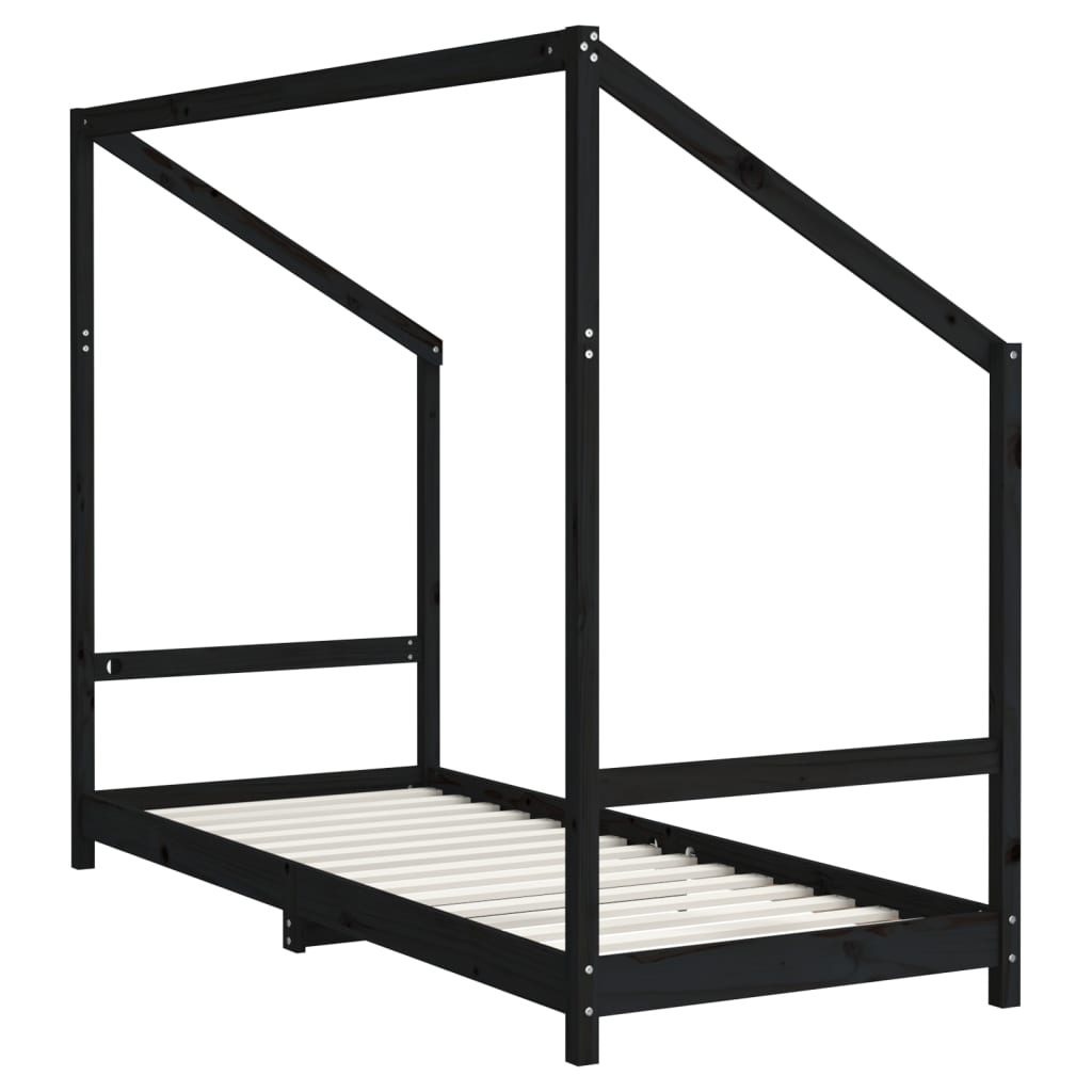 Solid Wood Pine Kids Bed Frame, Black, 2x(80x200) cm