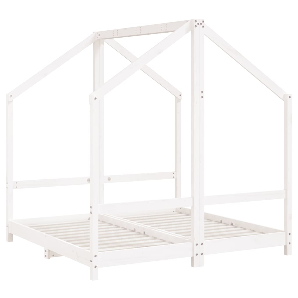 White Solid Pine Kids Bed Frame - 2x(70x140) cm, Durable Wood