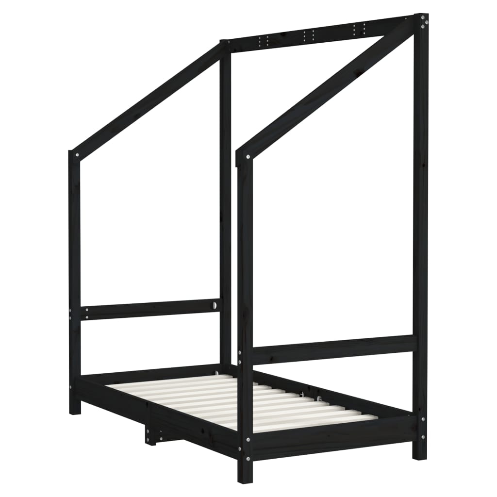 Kids Black Solid Pine Bed Frame 70x140 cm - Set of 2