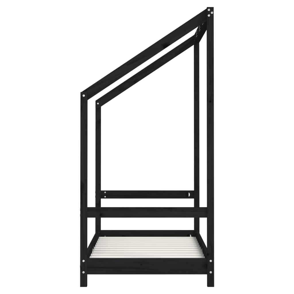 Kids Black Solid Pine Bed Frame 70x140 cm - Set of 2