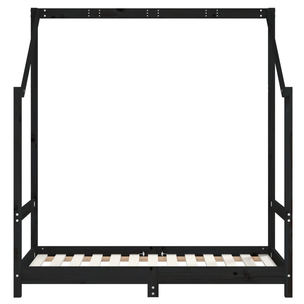 Kids Black Solid Pine Bed Frame 70x140 cm - Set of 2