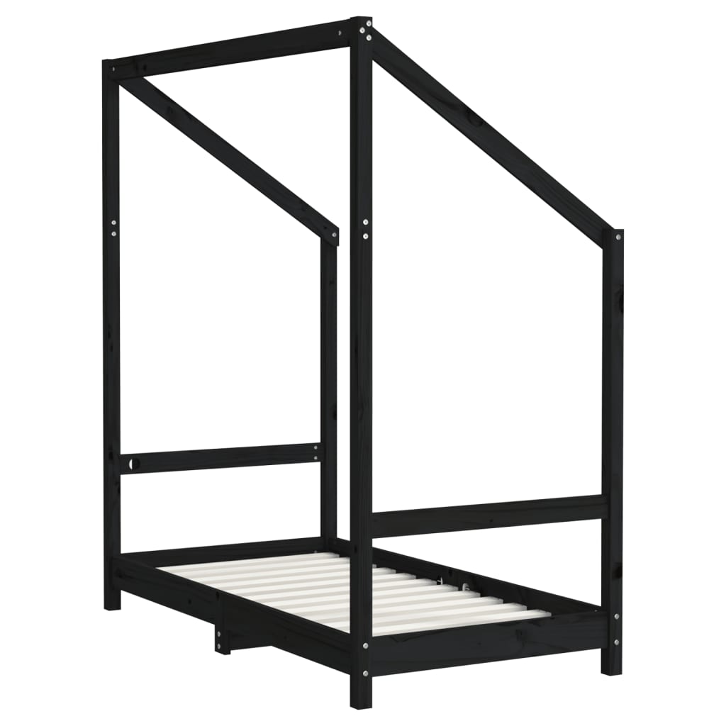 Kids Black Solid Pine Bed Frame 70x140 cm - Set of 2
