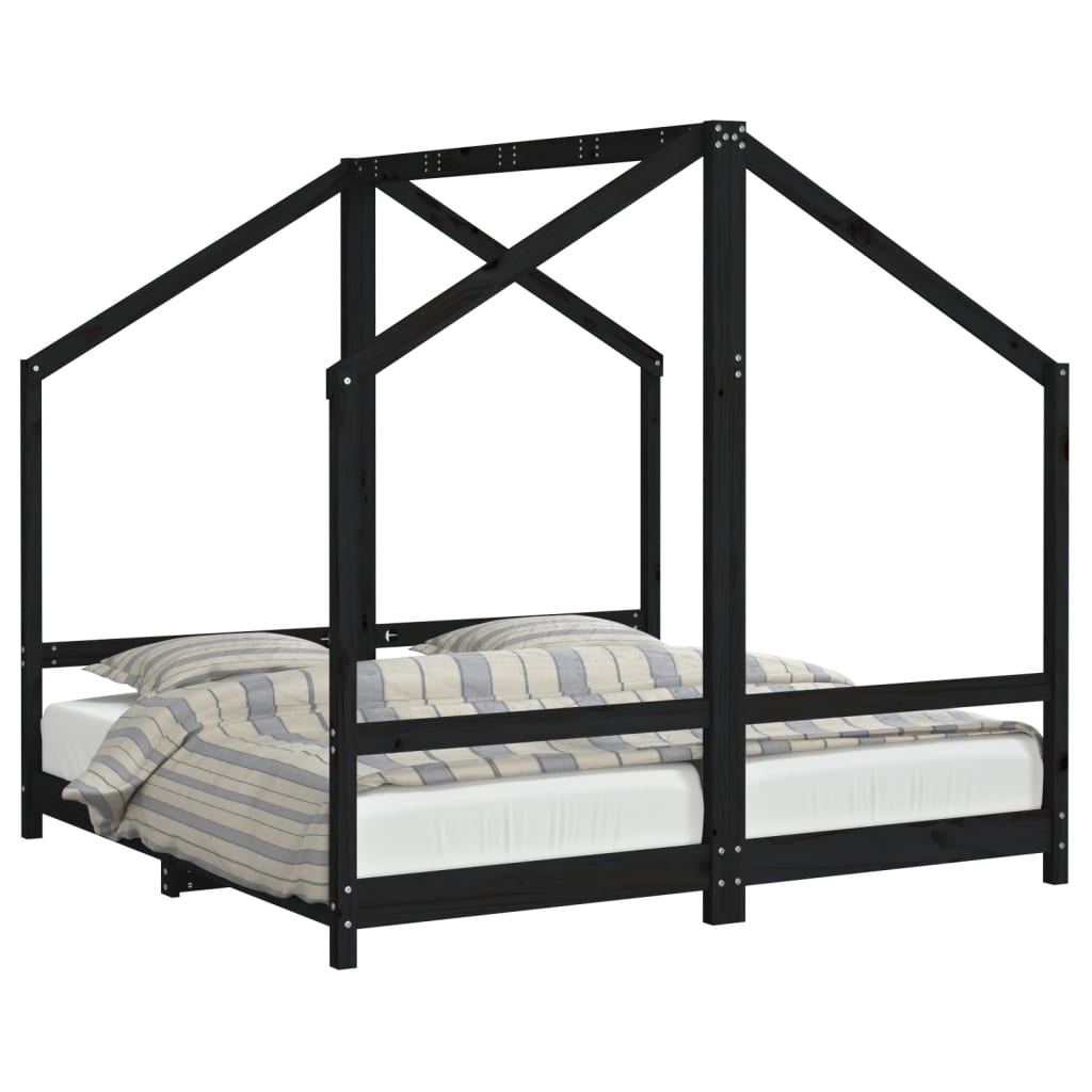 Kids Solid Pine Bed Frame, Black 2x(80x160) cm