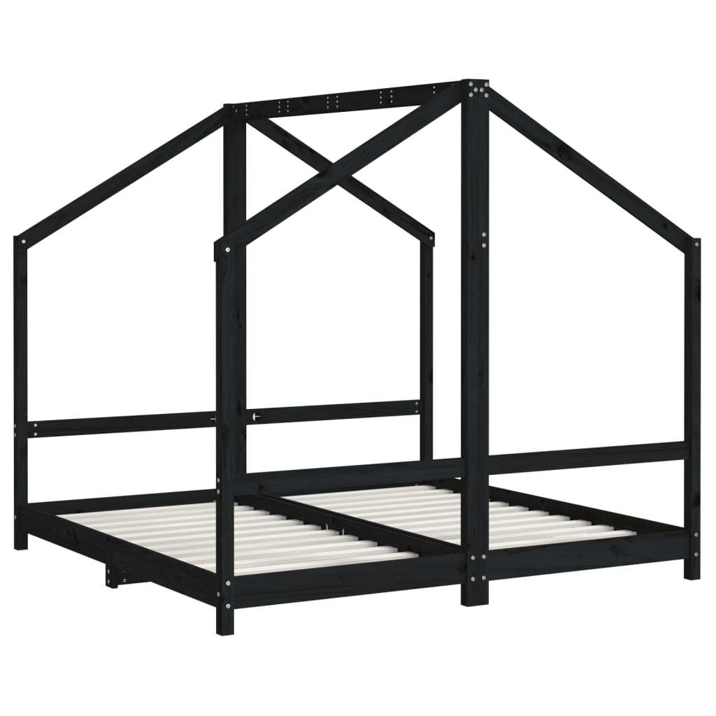 Kids Solid Pine Bed Frame, Black 2x(80x160) cm