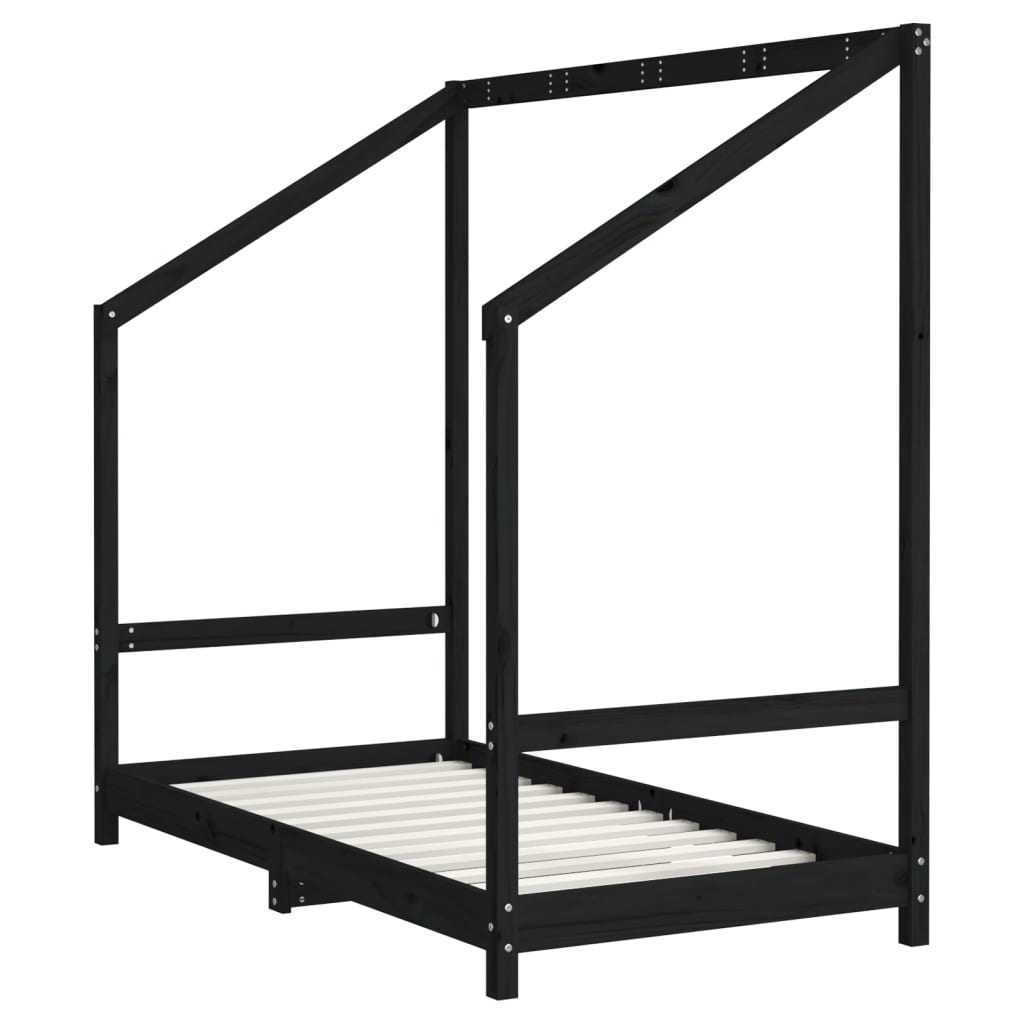 Kids Solid Pine Bed Frame, Black 2x(80x160) cm