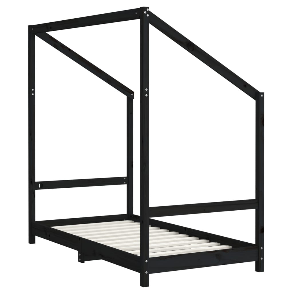 Kids Solid Pine Bed Frame, Black 2x(80x160) cm
