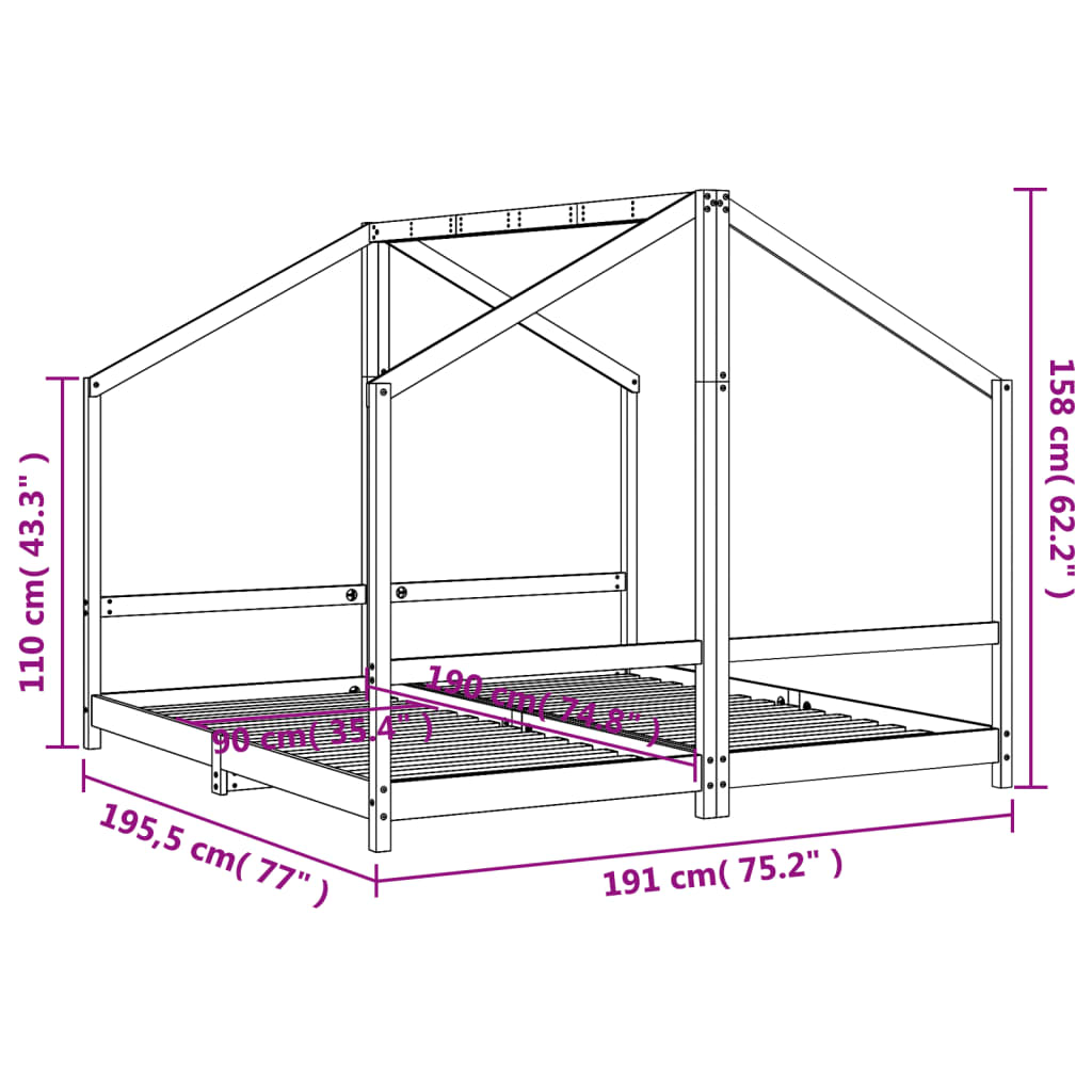 Solid Pine Kids Bed Frame 2x(90x190)cm - Durable & Stylish