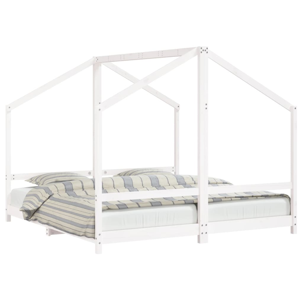 Solid Pine Wood Kids Bed Frame, White - 2x(90x190) cm