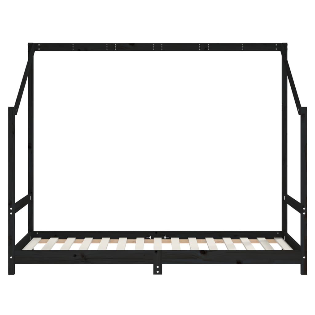 Solid Pine Black Kids Bed Frame 2x(90x190) cm - Durable & Stylish