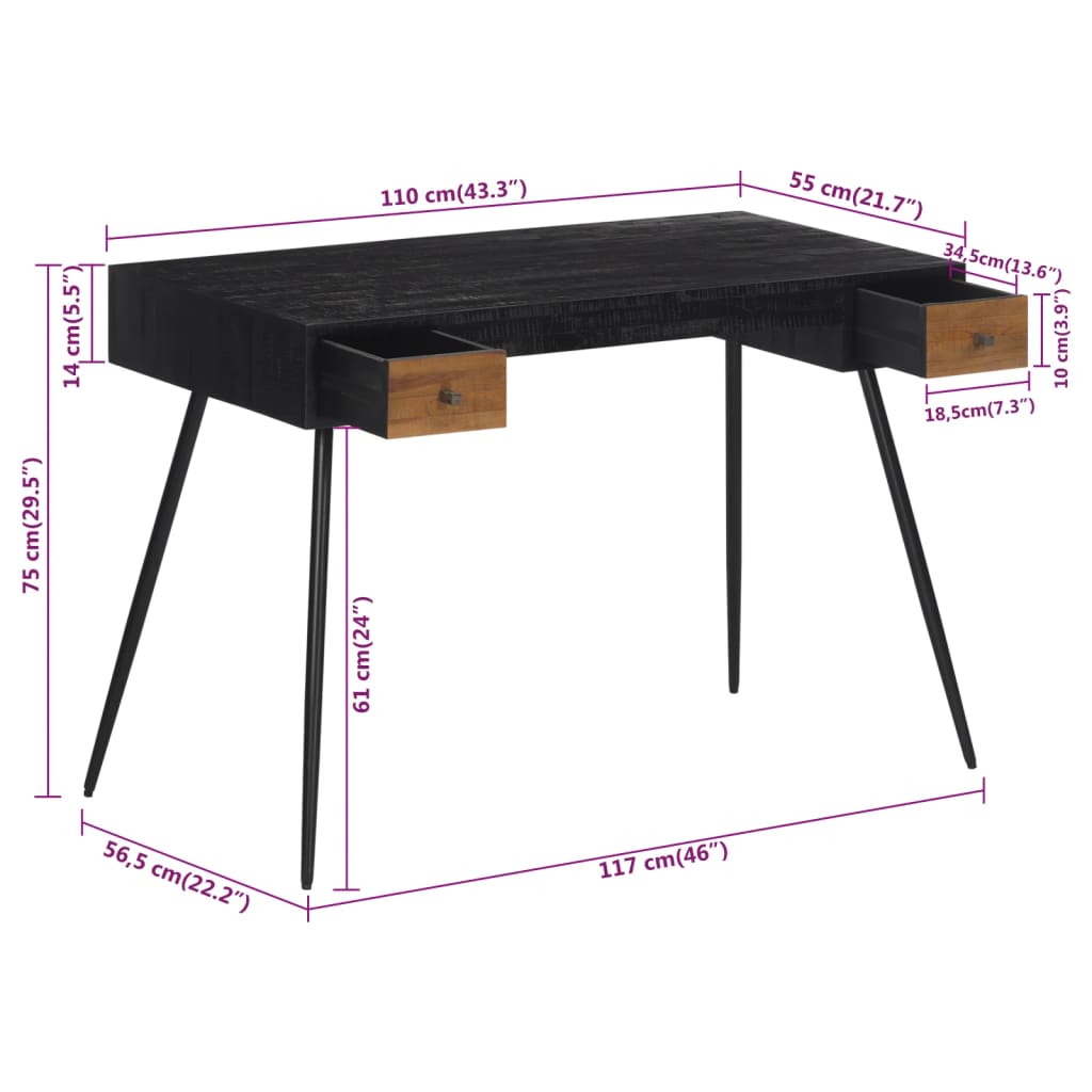 Rustic Solid Reclaimed Teak Desk, 117x56.5x75 cm