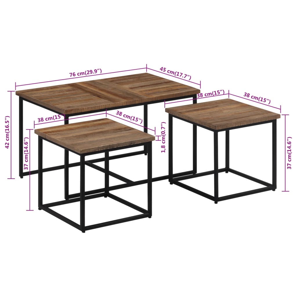 Nesting Coffee Tables 3 pcs Solid Wood Teak