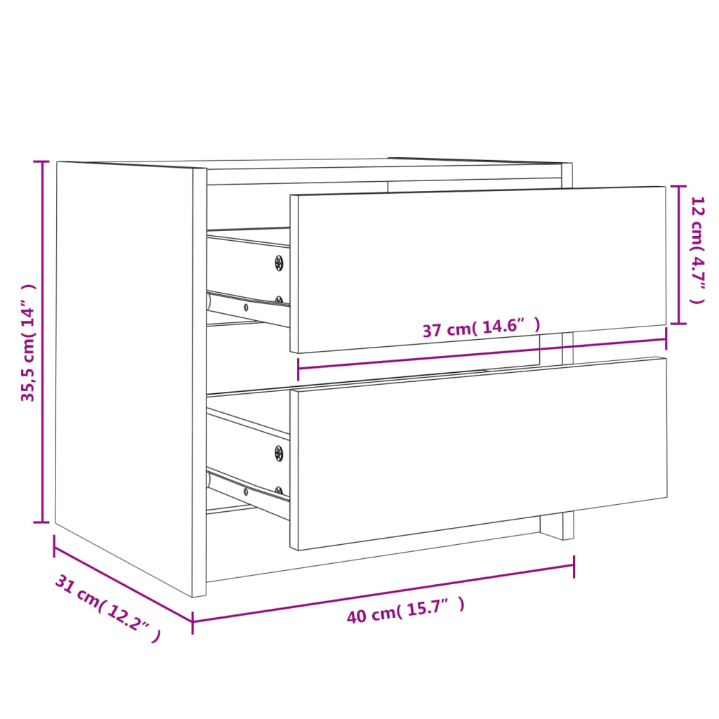 White Solid Pine Bedside Cabinet 40x31x35.5 cm