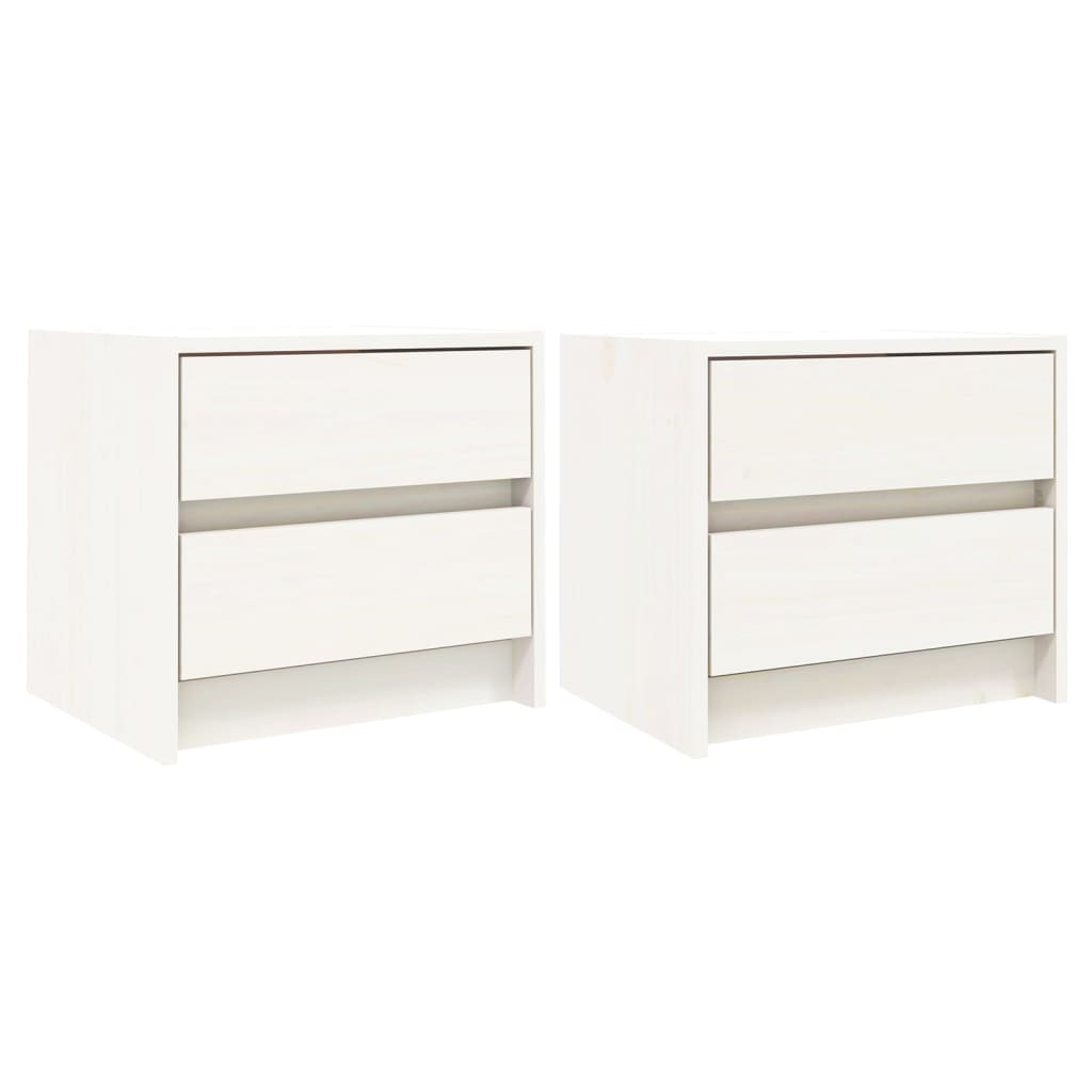 White Solid Pine Bedside Cabinets - Set of 2, 40x31x35.5 cm
