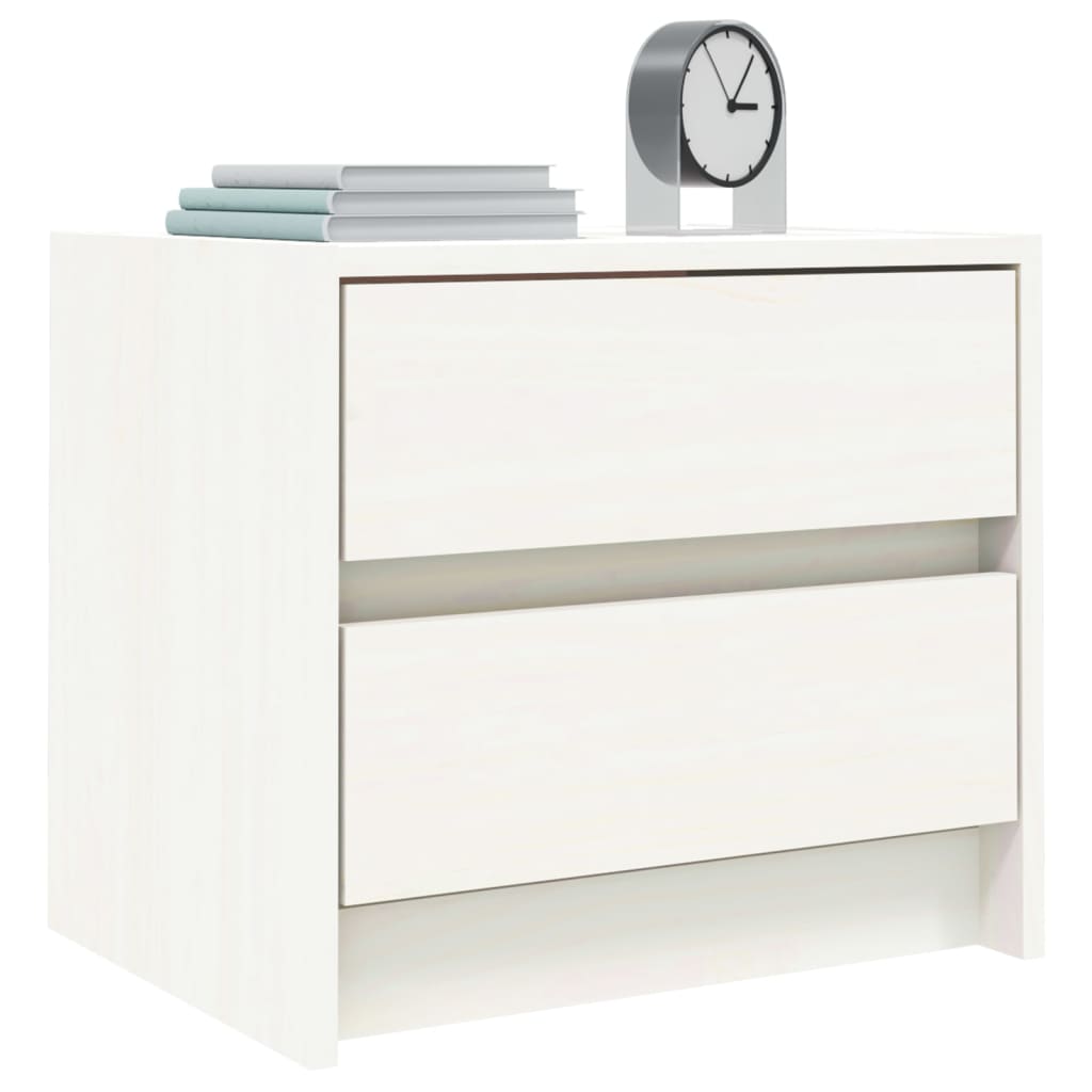 White Solid Pine Bedside Cabinets - Set of 2, 40x31x35.5 cm