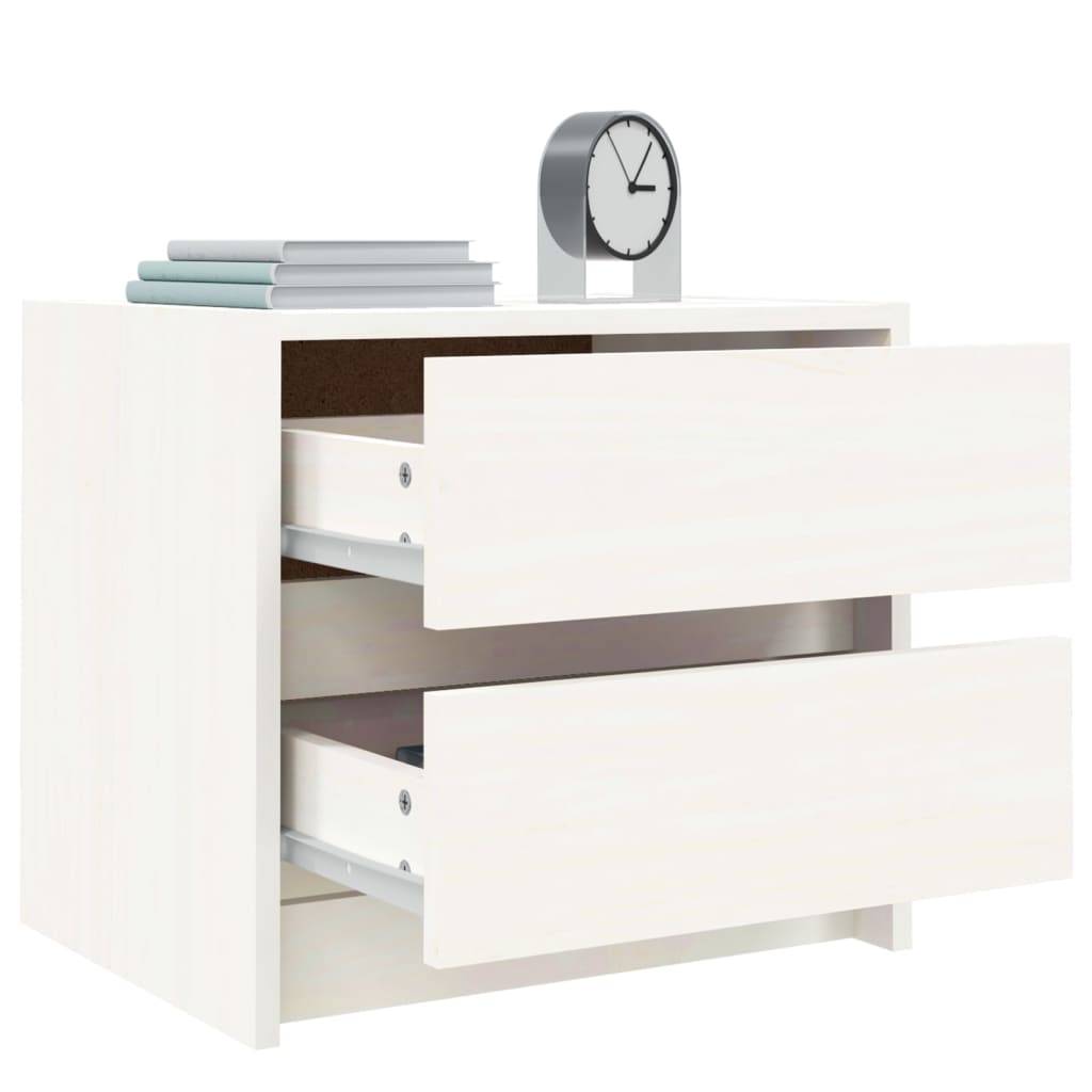 White Solid Pine Bedside Cabinets - Set of 2, 40x31x35.5 cm