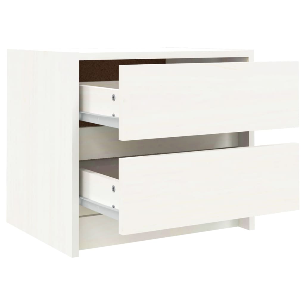 White Solid Pine Bedside Cabinets - Set of 2, 40x31x35.5 cm