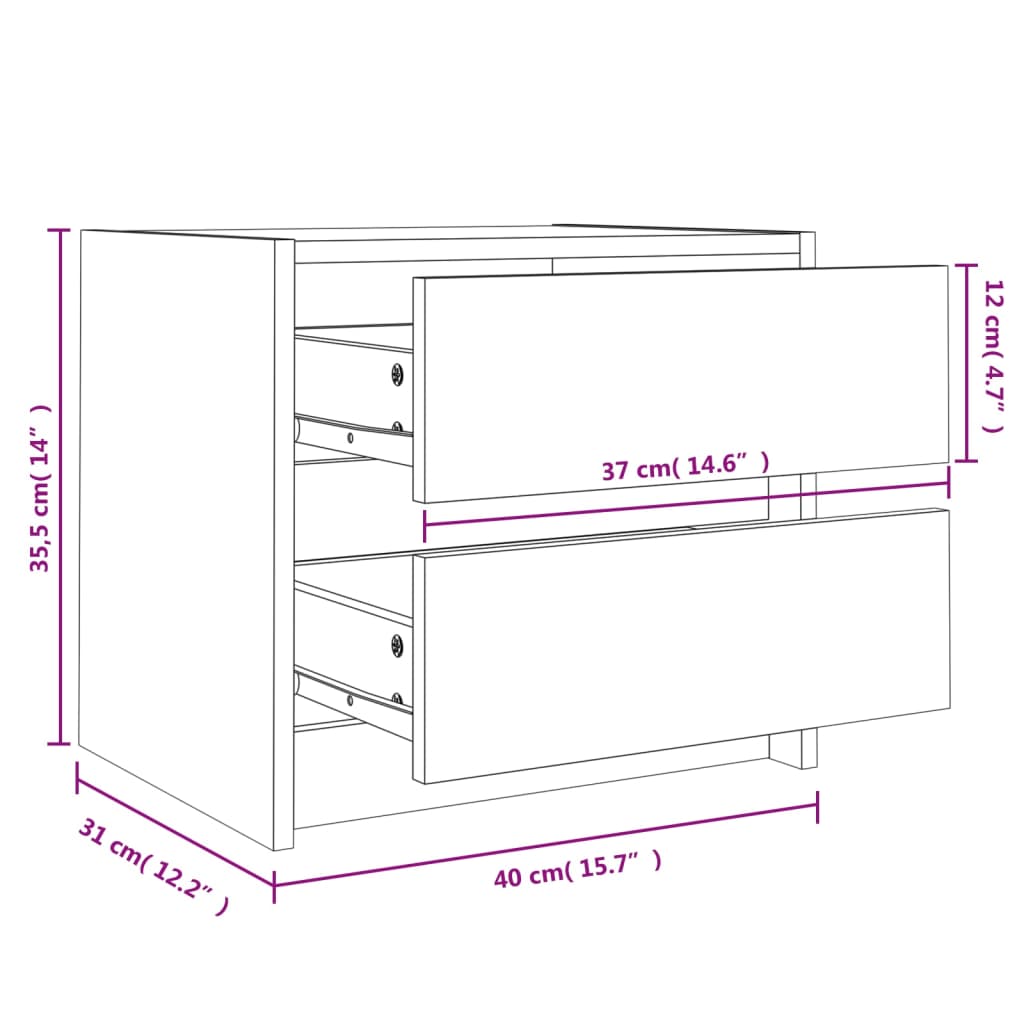 White Solid Pine Bedside Cabinets - Set of 2, 40x31x35.5 cm