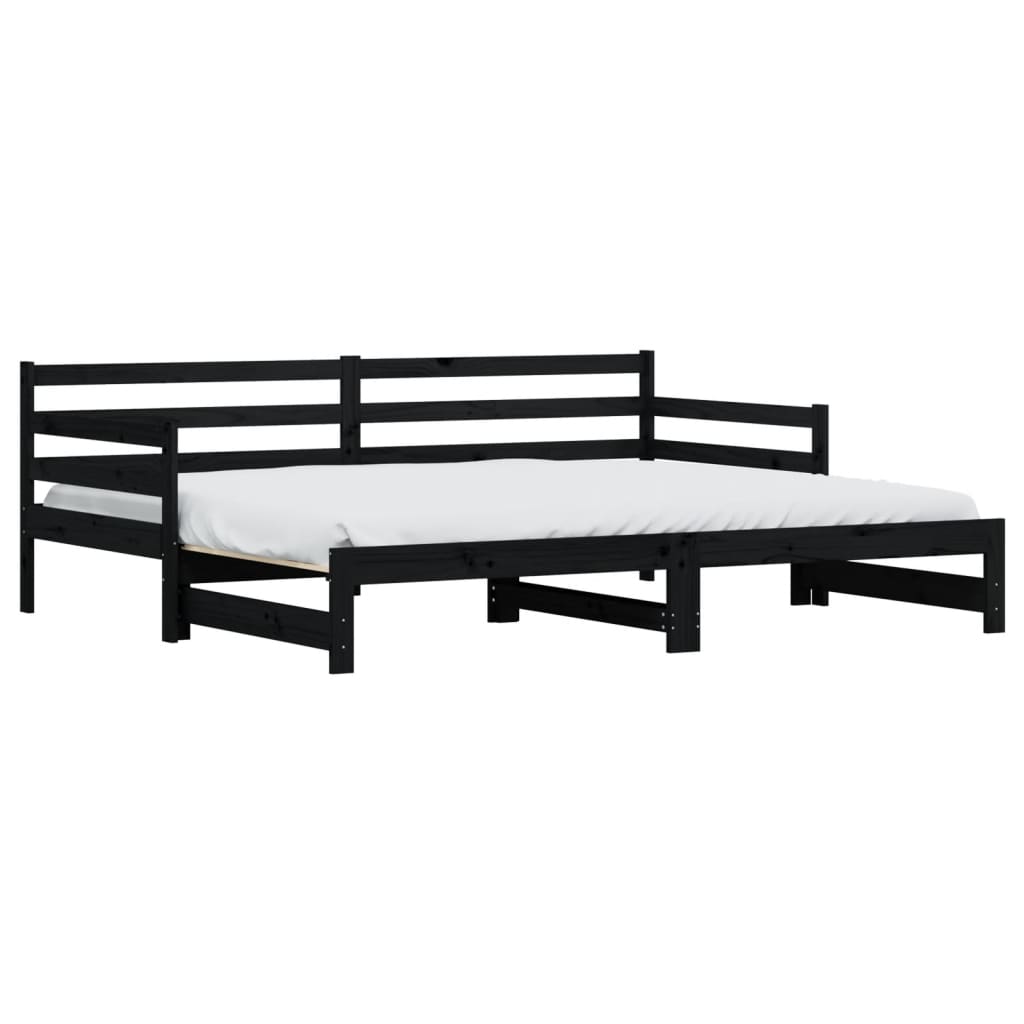 Solid Wood Black Daybed with Trundle 90x200 cm - No Mattress Included
