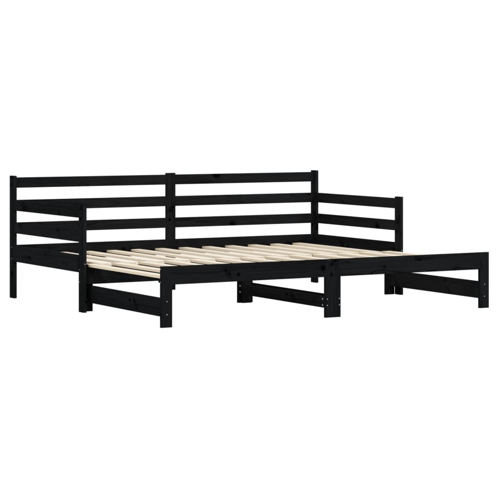 Solid Wood Black Daybed with Trundle 90x200 cm - No Mattress Included
