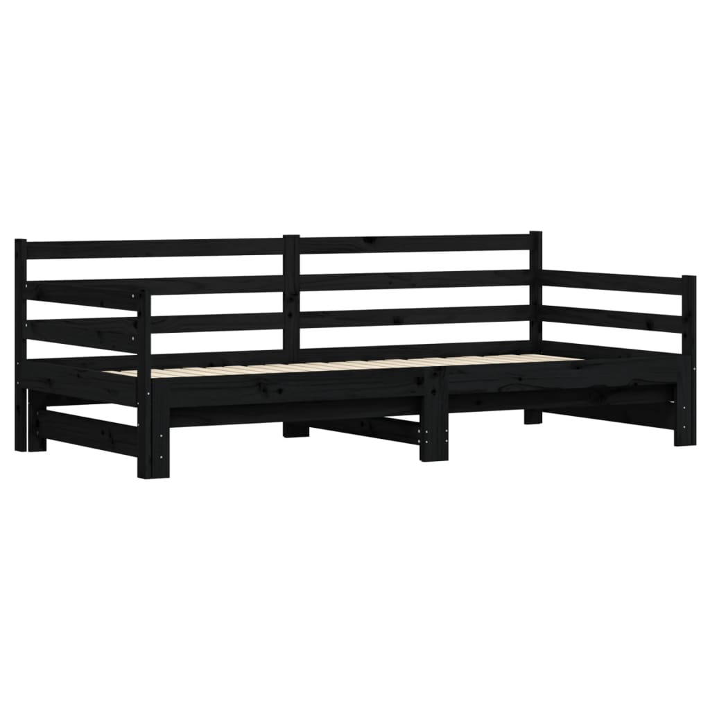Solid Wood Black Daybed with Trundle 90x200 cm - No Mattress Included