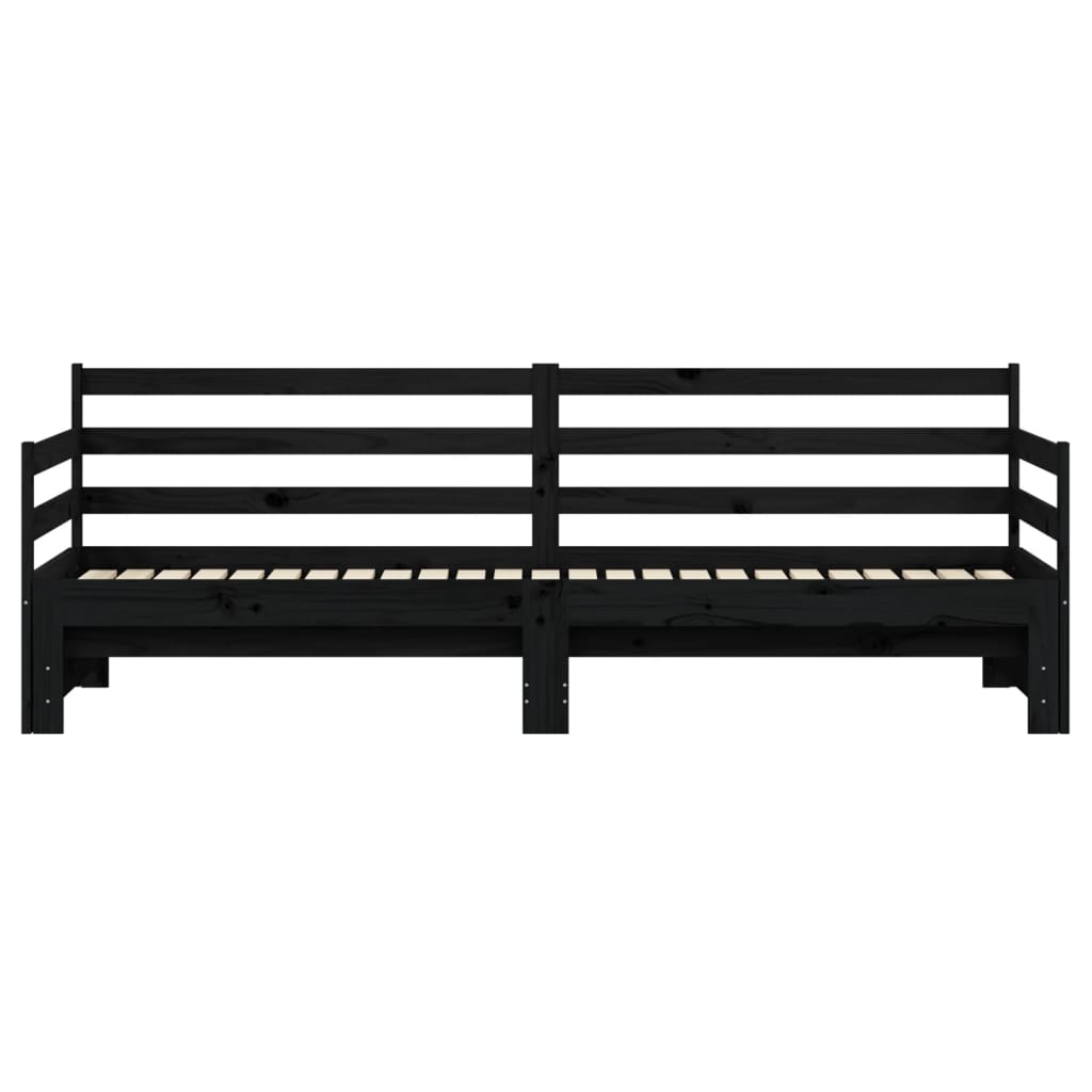 Solid Wood Black Daybed with Trundle 90x200 cm - No Mattress Included