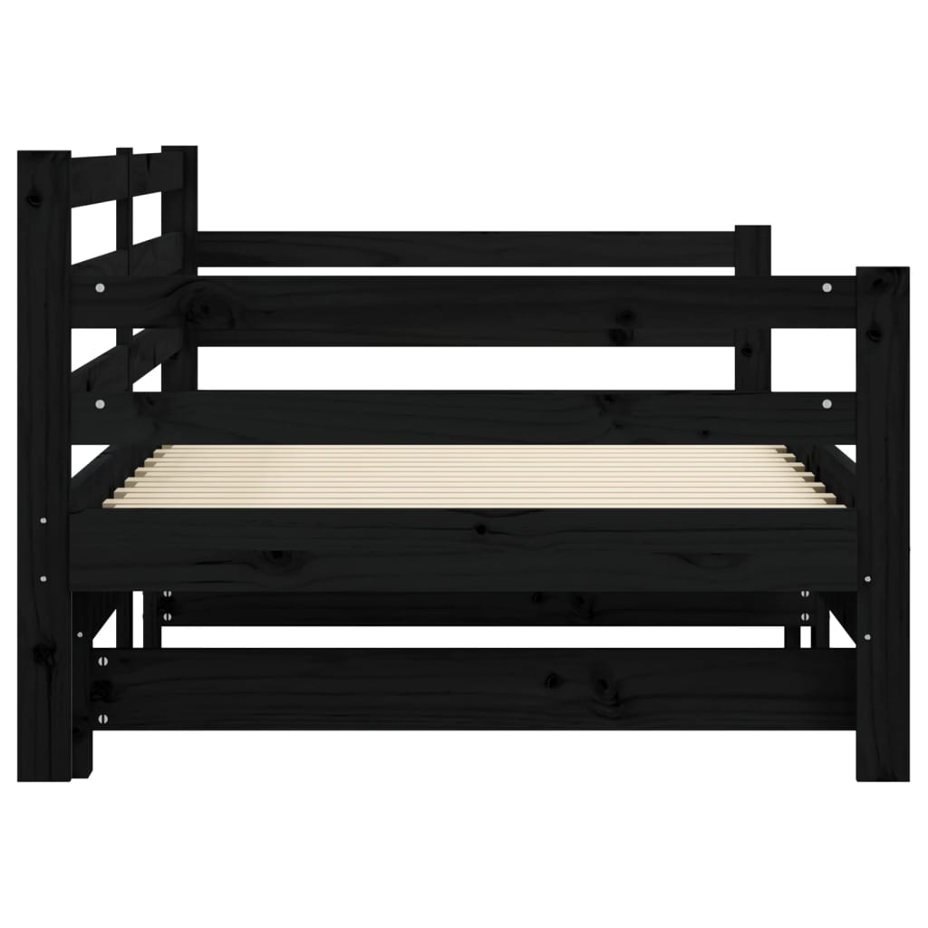 Solid Wood Black Daybed with Trundle 90x200 cm - No Mattress Included