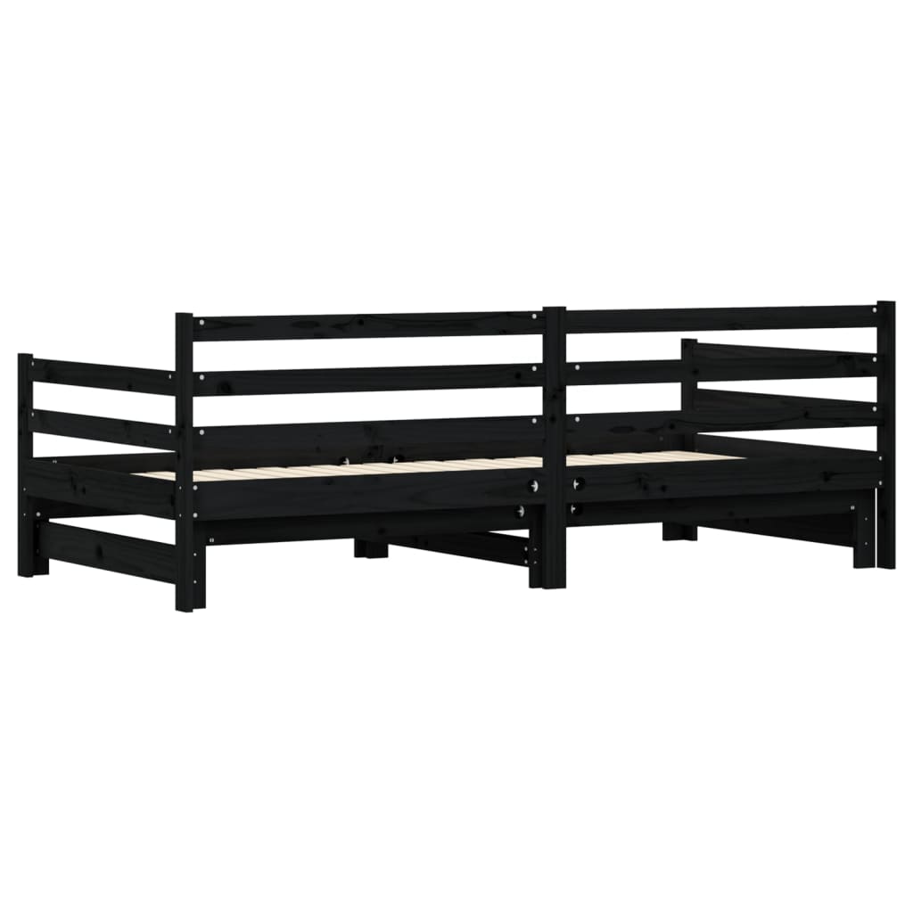 Solid Wood Black Daybed with Trundle 90x200 cm - No Mattress Included