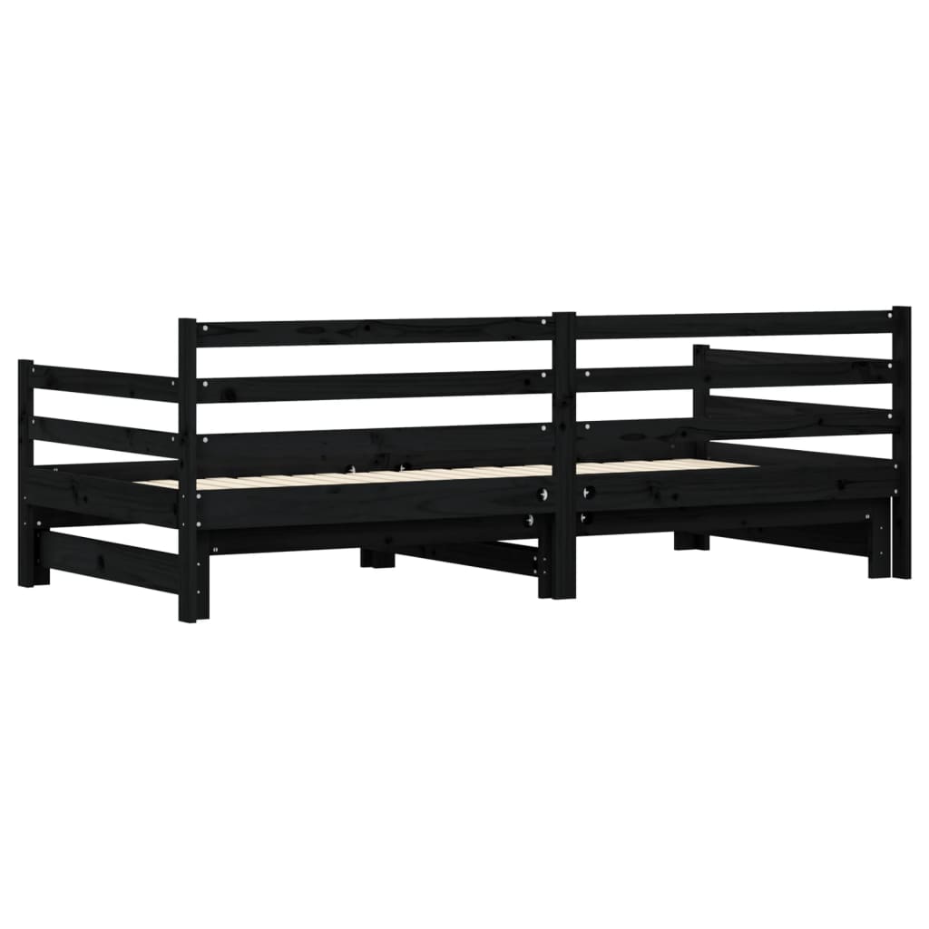 Solid Wood Black Daybed with Trundle, 80x200 cm - No Mattress