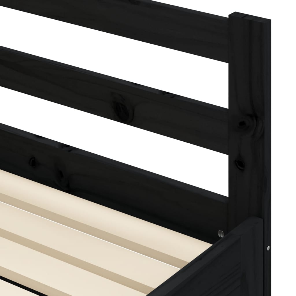 Solid Wood Black Daybed with Trundle, 80x200 cm - No Mattress