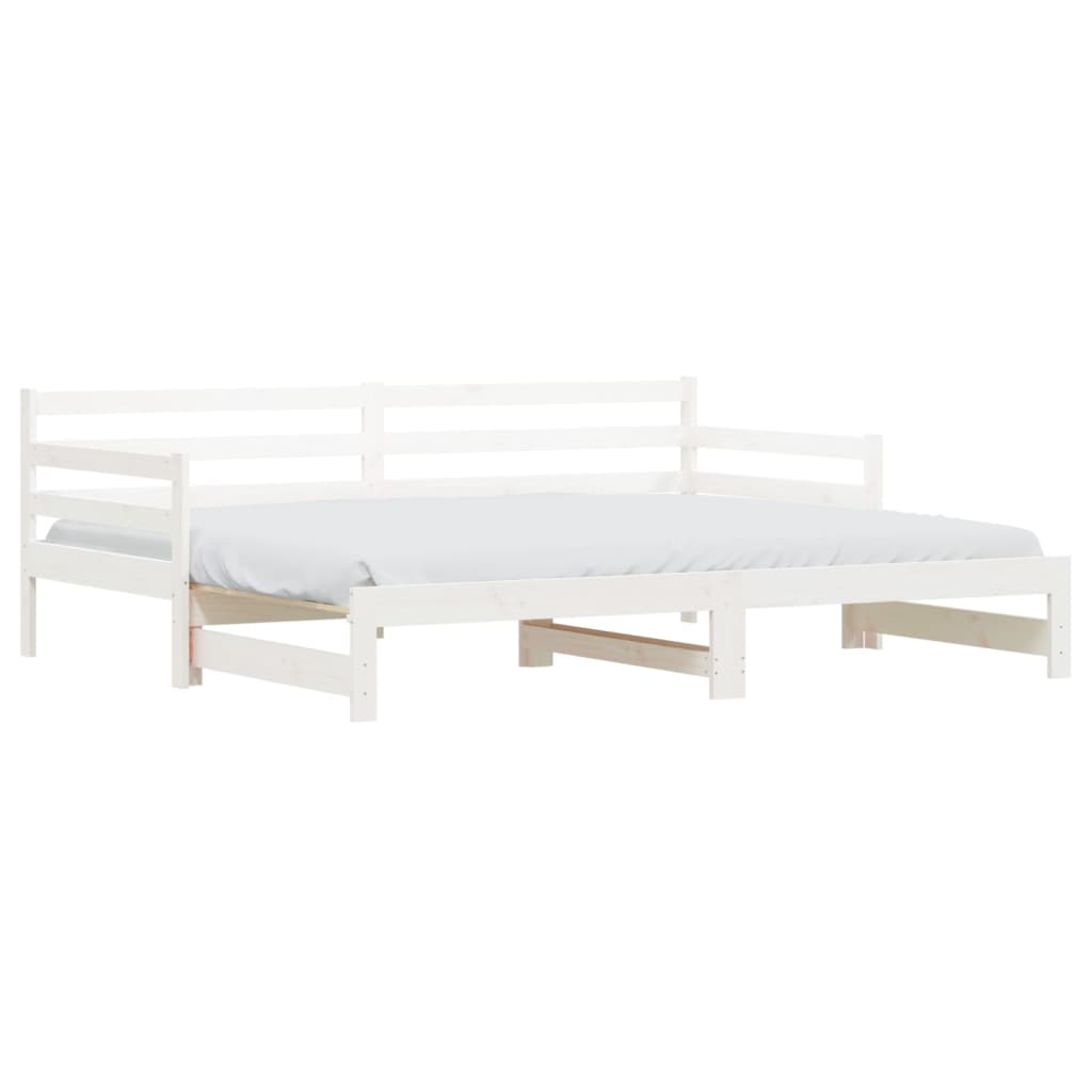 White Solid Wood Daybed with Trundle 90x190 cm - No Mattress