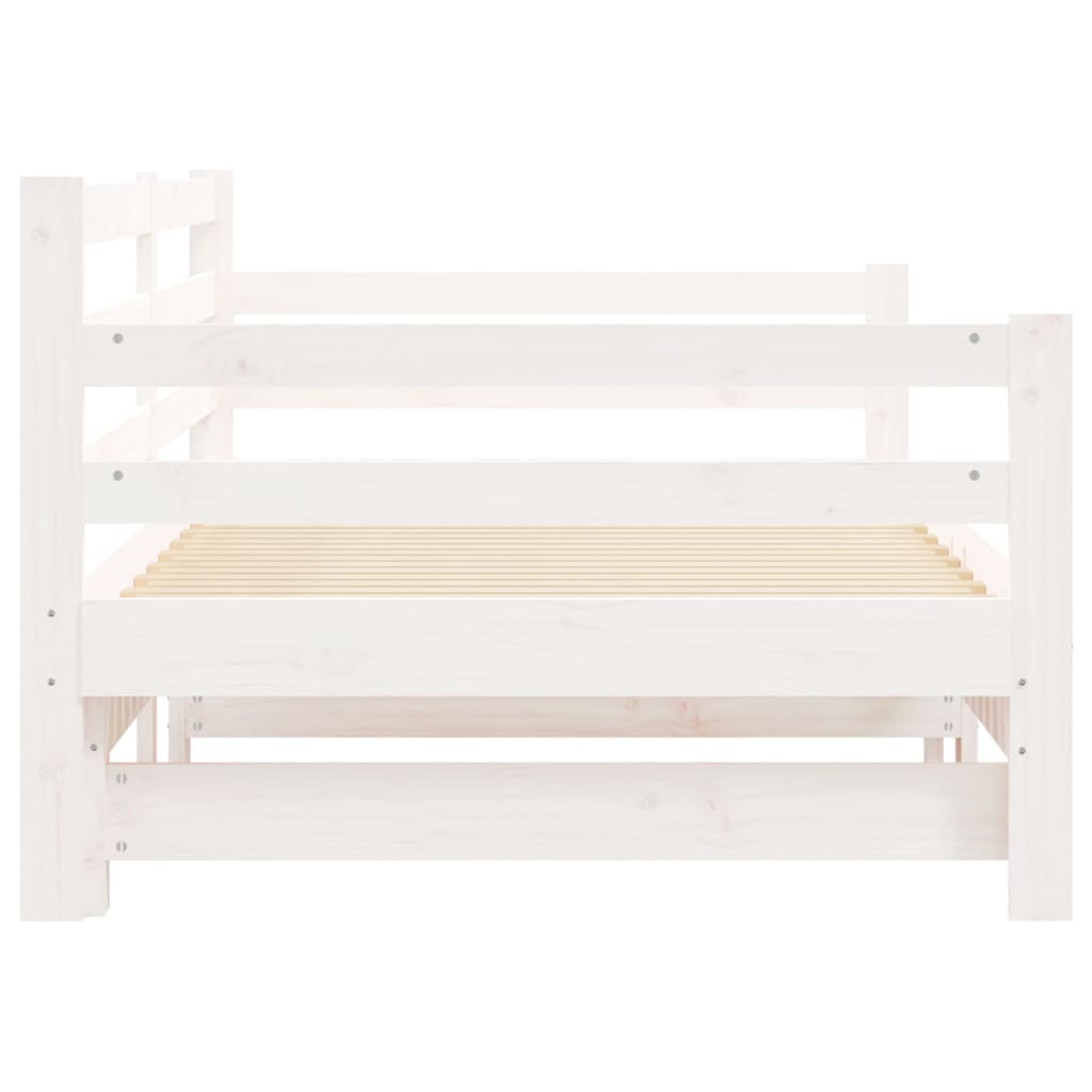 White Solid Wood Daybed with Trundle 90x190 cm - No Mattress
