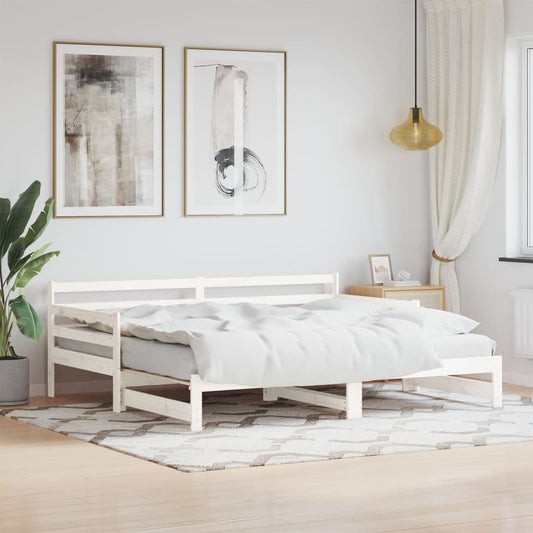 White Solid Wood Daybed with Trundle 90x190 cm - No Mattress