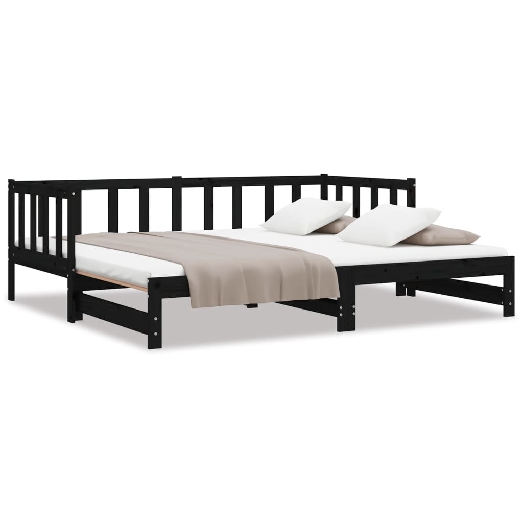 Solid Wood Black Day Bed with Trundle 90x200 cm – No Mattress Included