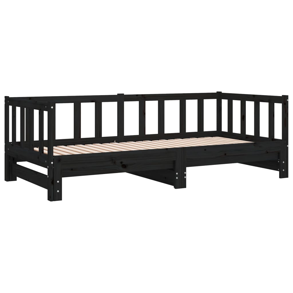 Solid Wood Black Day Bed with Trundle 90x200 cm – No Mattress Included