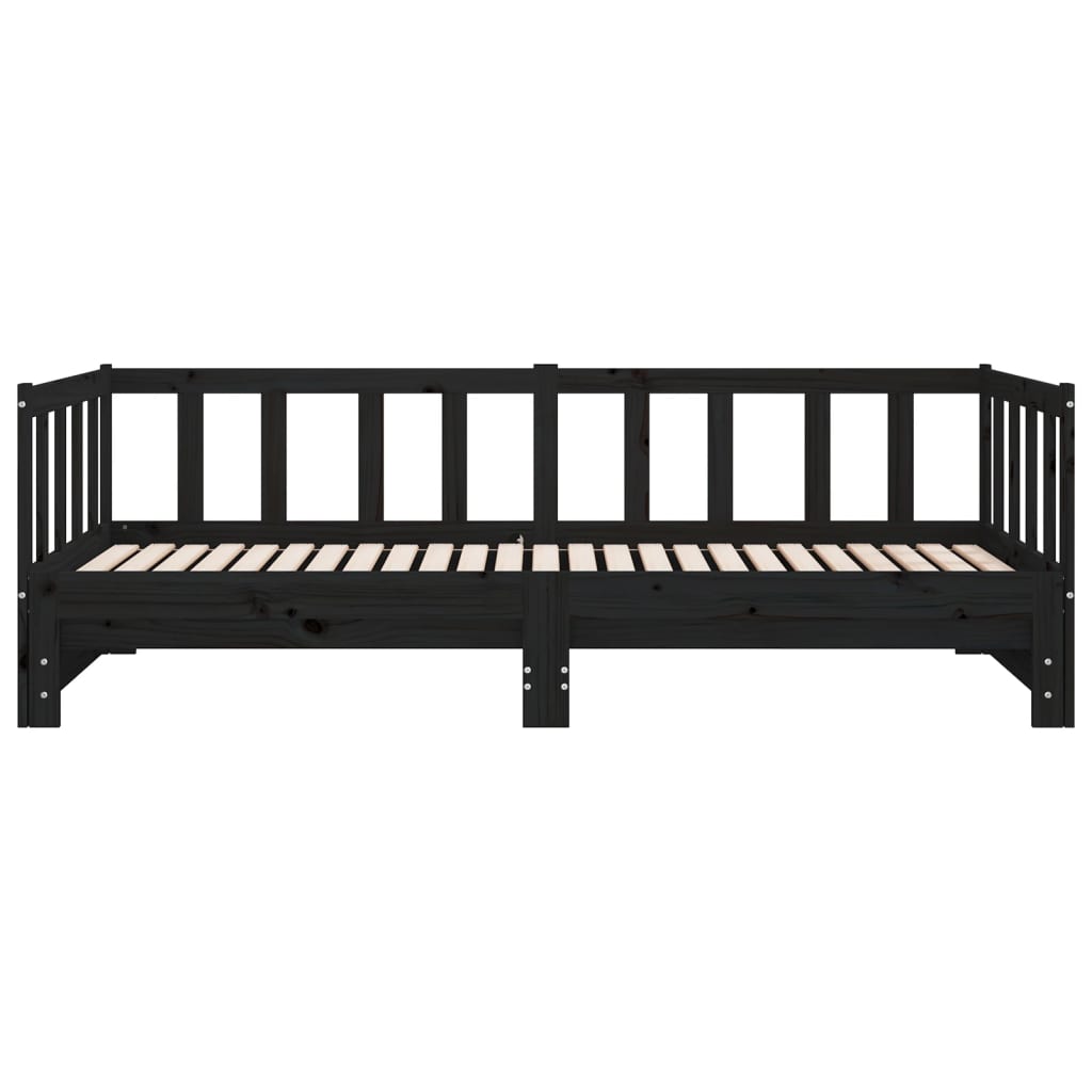 Solid Wood Black Day Bed with Trundle 90x200 cm – No Mattress Included