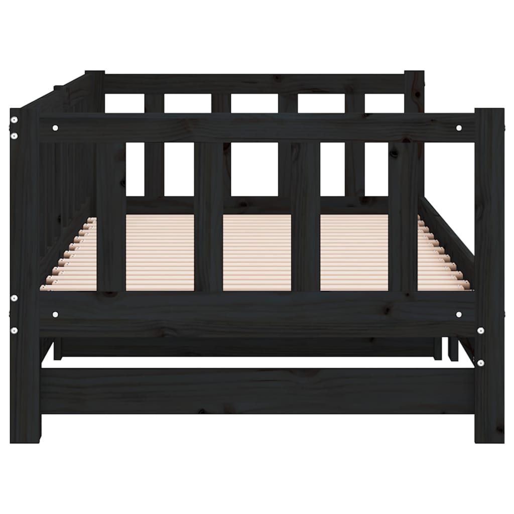 Solid Wood Black Day Bed with Trundle 90x200 cm – No Mattress Included