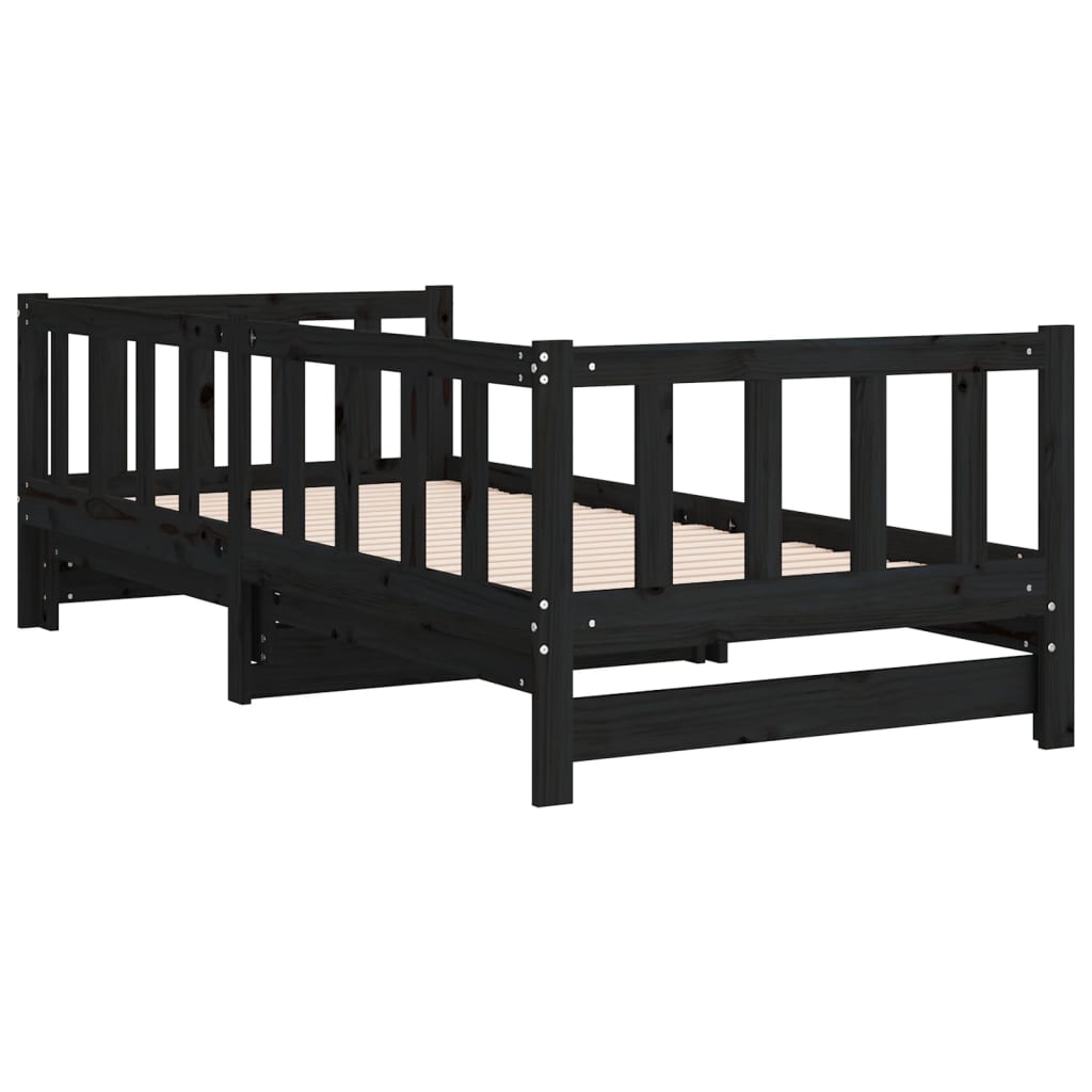 Solid Wood Black Day Bed with Trundle 90x200 cm – No Mattress Included