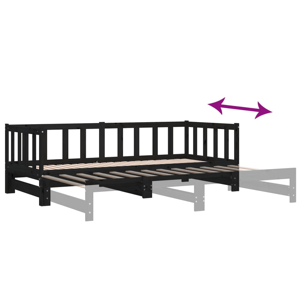 Solid Wood Black Day Bed with Trundle 90x200 cm – No Mattress Included