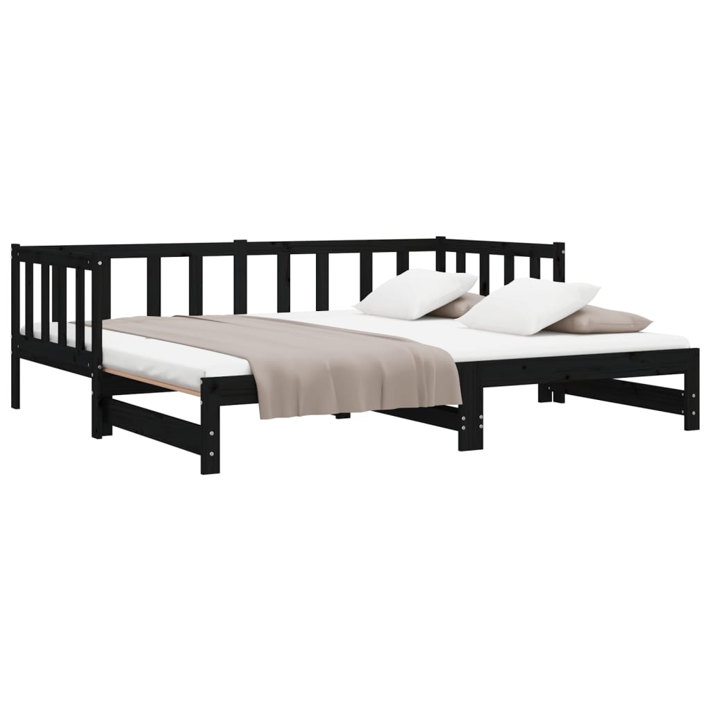 Solid Wood Black Day Bed with Trundle 90x200 cm – No Mattress Included