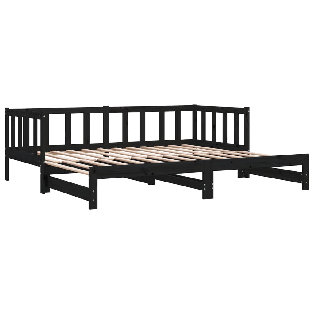 Solid Wood Black Day Bed with Trundle 90x200 cm – No Mattress Included